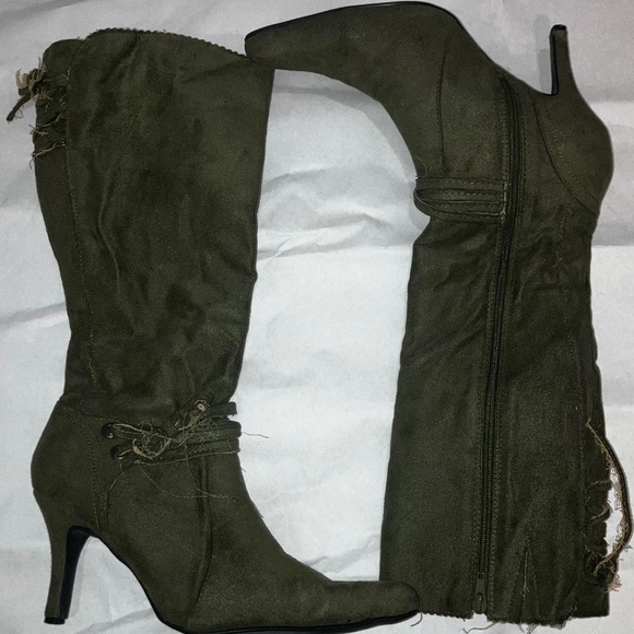 Agua Bendita Shoes - Olive green faux suede tall boots